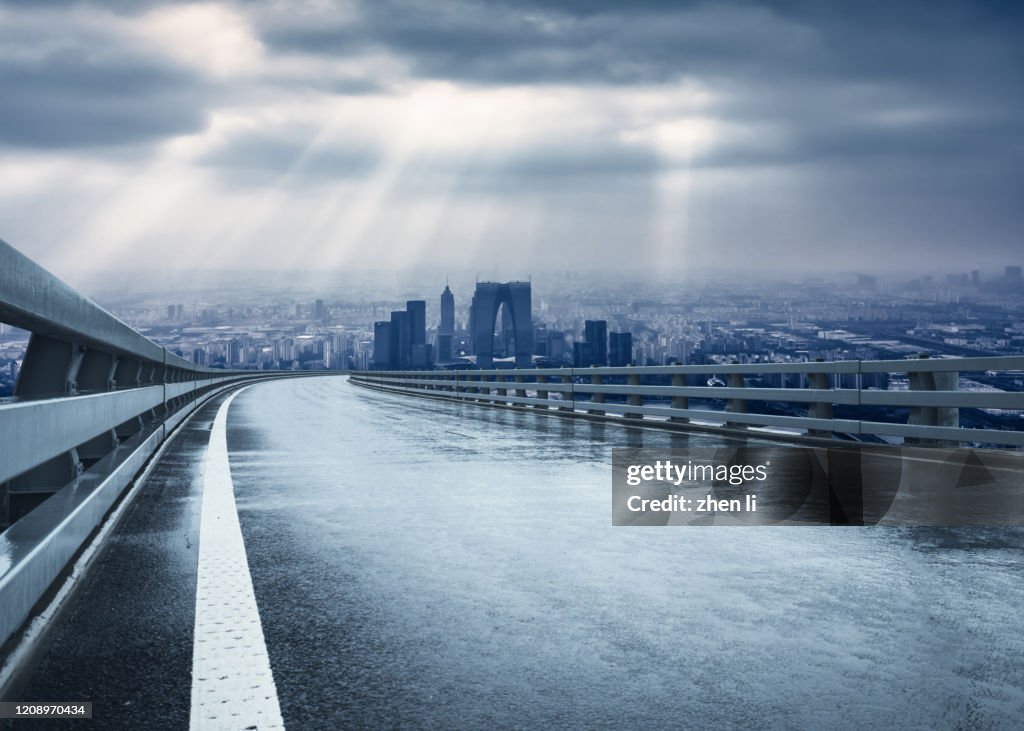 Urban expressway after rain in Suzhou, China