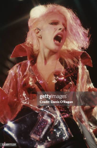 American singer Dale Bozzio performing with Missing Persons, circa 1985.