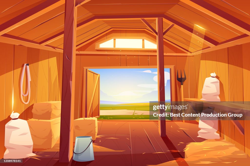 Empty Ranch Farm Barn House Inside View Empty Ranch Interior High-Res Vector ...