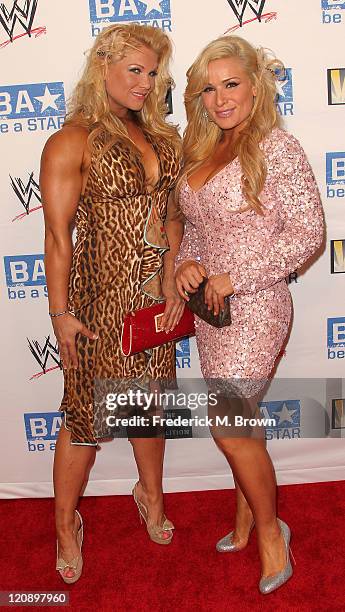 Beth Phoenix and Natalya attend the WWE and The Creative Coalition's "be a Star" SummerSlam Kickoff Party at The Andaz Hotel on August 11, 2011 in...