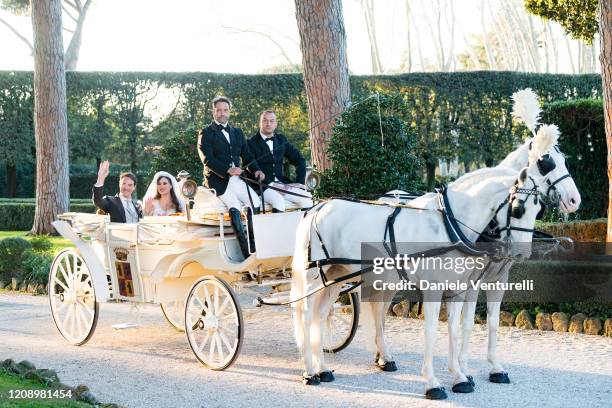 Vittorio Palazzi Trivelli And Isabelle Adriani attend the wedding of Earl Vittorio Palazzi Trivelli And Isabelle Adriani on February 22, 2020 in...