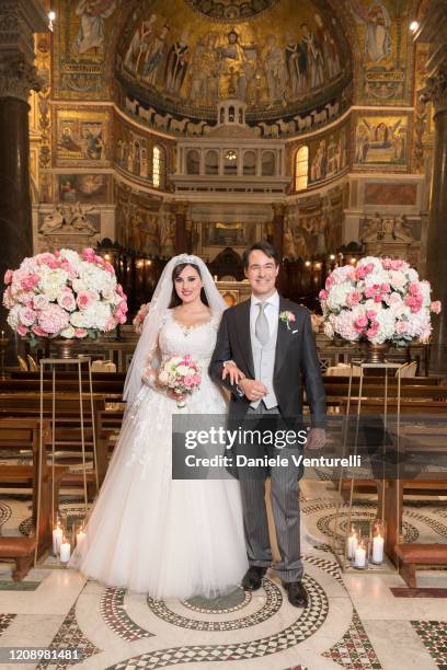 Vittorio Palazzi Trivelli And Isabelle Adriani attend the wedding of Earl Vittorio Palazzi Trivelli And Isabelle Adriani on February 22, 2020 in...