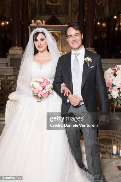 Vittorio Palazzi Trivelli And Isabelle Adriani attend the wedding of Earl Vittorio Palazzi Trivelli And Isabelle Adriani on February 22, 2020 in...