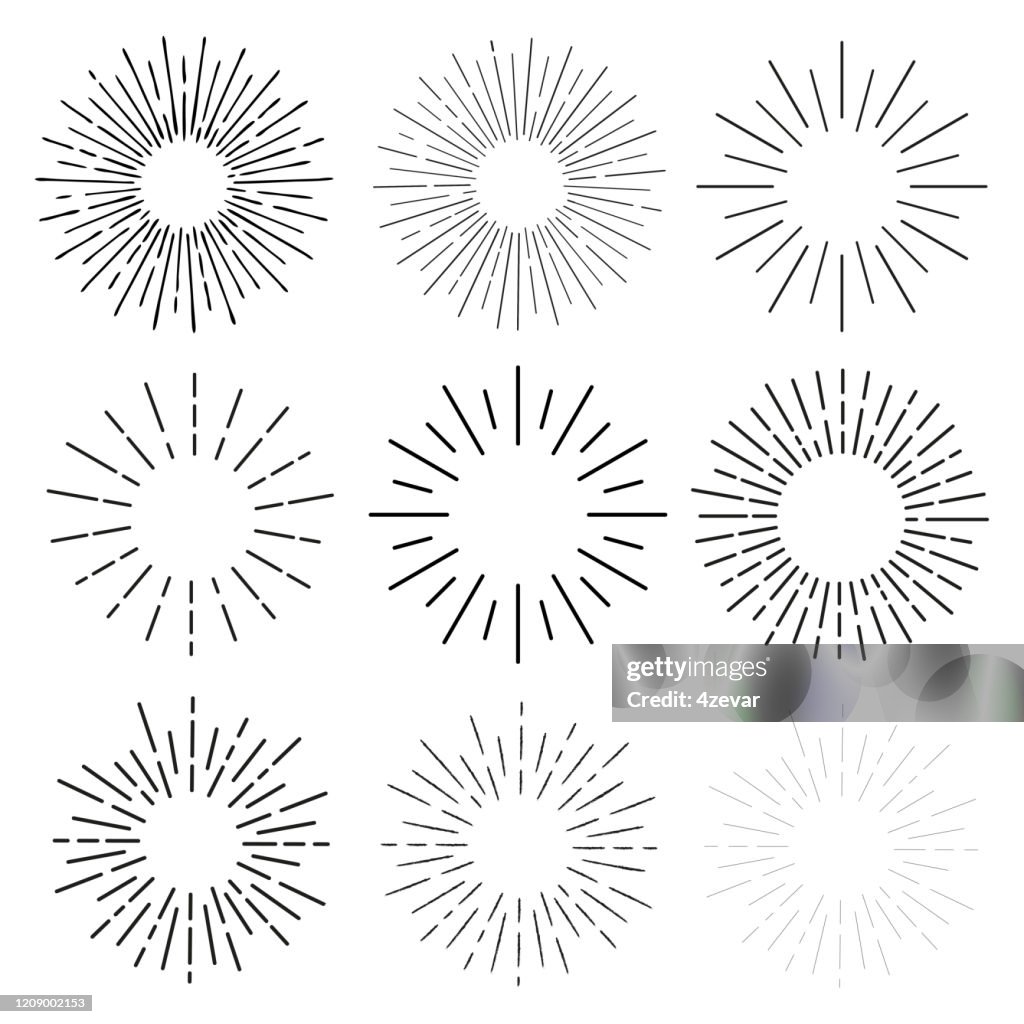 Sun Rays Draw Sun Rays Hand Drawn Linear Drawing Mega Set 9 In 1 High-Res Vector ...