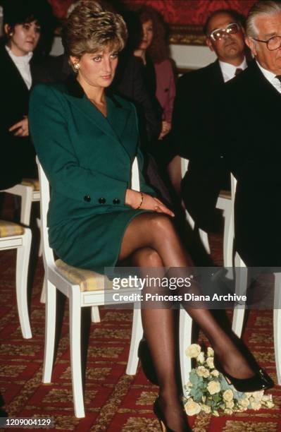 Diana, Princess of Wales at Lancaster House in London for the launch of the Department of Transport's Child Safety Campaign, October 1991. She is...