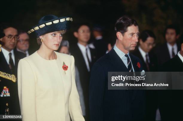 Prince Charles and Diana, Princess of Wales visit the National Cemetery in Seoul, South Korea, 2nd November 1992.