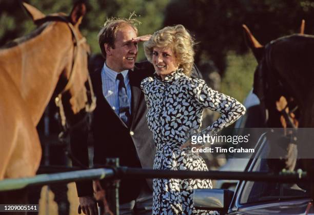 Diana, Princess of Wales during a polo match at Windsor, UK, July 1985.