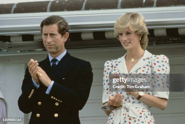 Prince Charles and Diana, Princess of Wales watching the polo at Windsor, UK, 24th July 1983.