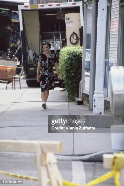 American singer Madonna on the set of the film 'A League of Their Own' in Chicago, USA, circa 1992.