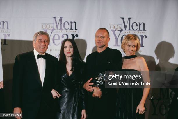 From left to right, Tony Bennett, Madonna, Sting and Trudie Styler at the GQ Men of the Year Awards at Radio City Music Hall, New York City, 21st...