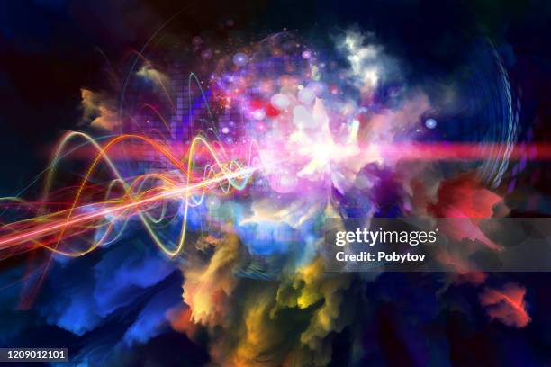 particle explosion, metaphor on science, physics, mathematics - data explosion stock illustrations