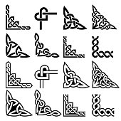 Irish Celtic vector corners design set, braided frame patterns - greeting card and invititon design elements