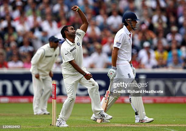 Amit Mishra of India bowls during day three of the 3rd npower Test at Edgbaston on August 12, 2011 in Birmingham, England.