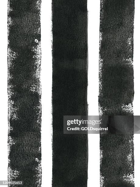 three thick black lines painted carelessly by paint roller and thick black paint - seamless abstract art isolated on white paper background with visible uneven paint application - dots spots splashes and dirties - stock illustration- małe.jpg three thick - graphic print stock illustrations