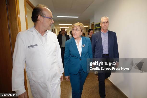 The hospital manager, Miguel Rovira; the counsellor of Health, Ana Barcelo and the Territorial Director of Health, Edelmiro Sebastian walk during...