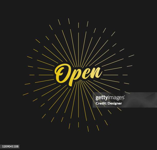 open. sunburst line rays. for greeting card, poster and web banner. vector illustration, design template. - owner opening store stock illustrations