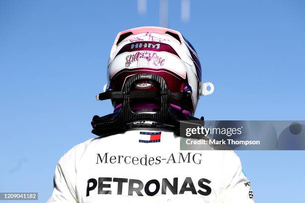 Lewis Hamilton of Great Britain and Mercedes GP walks on a circuit road after his car stopped on track during Day Two of F1 Winter Testing at Circuit...