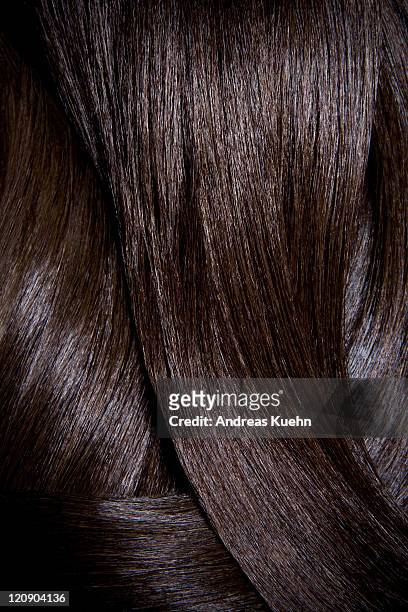 tight crop of shiny dark brown hair. - smooth photos et images de collection