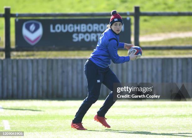 Emily Scarratt of England trains at Loughborough University on February 27, 2020 in Loughborough, England.