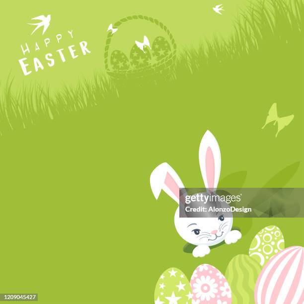 easter egg hunt - easter basket stock illustrations