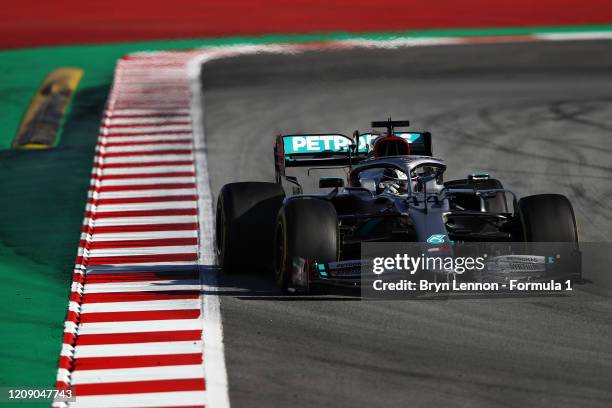 Lewis Hamilton of Great Britain driving the Mercedes AMG Petronas F1 Team Mercedes W11 on track during Day Two of F1 Winter Testing at Circuit de...