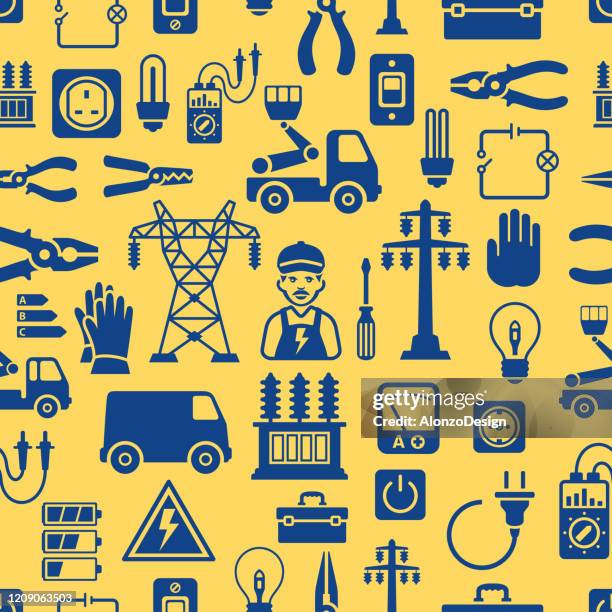 ilustraciones, imágenes clip art, dibujos animados e iconos de stock de patrón de electricidad sin costuras - toggle switch