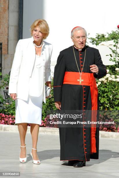 Carmen Cervera and cardinal Rouco Varela attend at the opening of the exhibition "Encuentros" at Museo Thyssen on August 11, 2011 in Madrid, Spain.