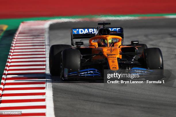 Lando Norris of Great Britain driving the McLaren F1 Team MCL35 Renault on track during Day Two of F1 Winter Testing at Circuit de...