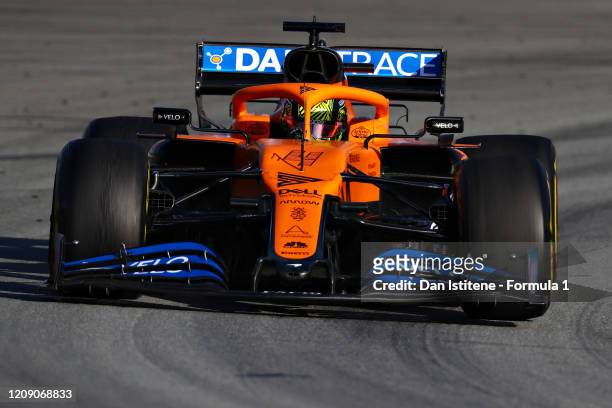Lando Norris of Great Britain driving the McLaren F1 Team MCL35 Renault on track during Day Two of F1 Winter Testing at Circuit de...