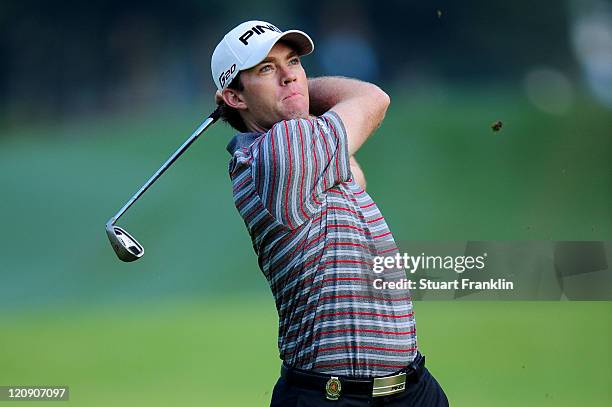 Marty Jertson hits a shot during the second round of the 93rd PGA Championship at the Atlanta Athletic Club on August 12, 2011 in Johns Creek,...