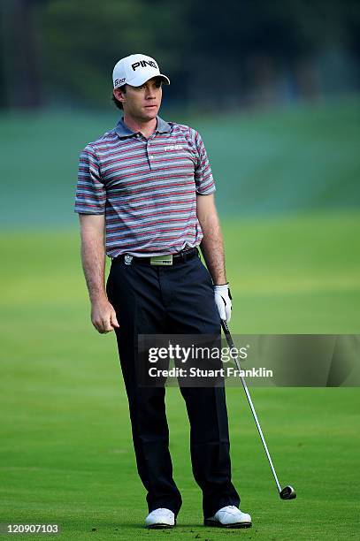 Marty Jertson waits to play a shot during the second round of the 93rd PGA Championship at the Atlanta Athletic Club on August 12, 2011 in Johns...