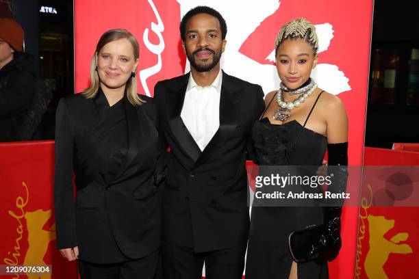 Joanna Kulig, Andre Holland and Amandla Stenberg attend the Netflix premiere of "The Eddy" during the 70th Berlinale International Film Festival...