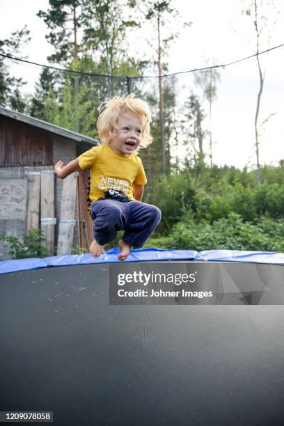 boy jumping on trampoline - boy diving board stock pictures, royalty-free photos & images