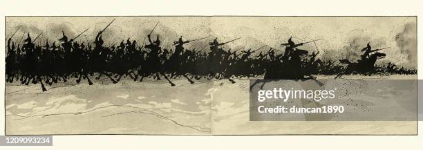 cavalry charge of the cuirassiers at the battle of worth - horseguards stock illustrations