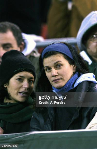 Actress Linda Fiorentino follows the action from the stands when she attends the New York Jets vs Denver Broncos game at The Meadowlands on December...