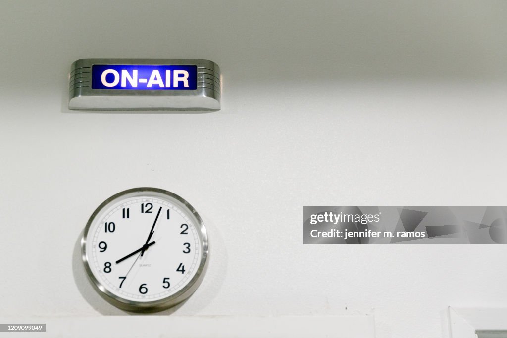 On Air Sign and Clock at a radio station in Far West Texas