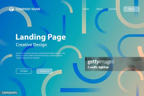 landing page template - abstract design with geometric shapes - trendy blue gradient - rolling paper stock illustrations