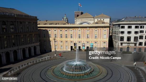 General view shows almost deserted piazza De Ferrari and Palazzo Ducale . The Italian government imposed unprecedented restrictions to halt the...