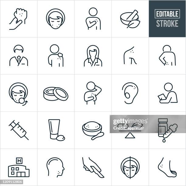 ilustraciones, imágenes clip art, dibujos animados e iconos de stock de iconos de línea delgada dermatológica - trazo editable - skin