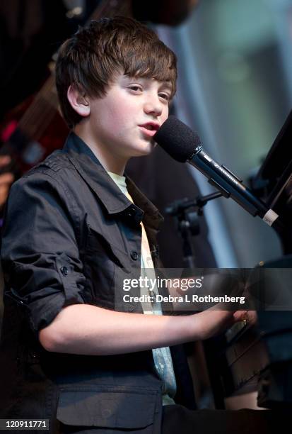 Greyson Chance performs outside of FOX Studios on August 12, 2011 in New York City.