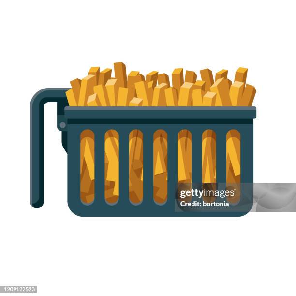 stockillustraties, clipart, cartoons en iconen met pictogram air fryer basket flat design appliance - gebakken in de pan