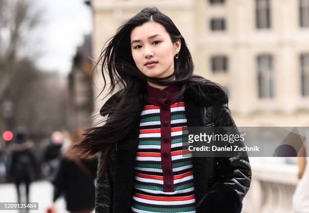 Estelle Chen is seen outside the Paco Rabanne show during Paris Fashion Week: AW20 on February 27, 2020 in Paris, France.