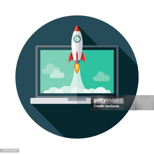 rocket blastoff icon - ship launch stock illustrations