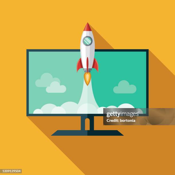 rocket blastoff icon - ship launch stock illustrations