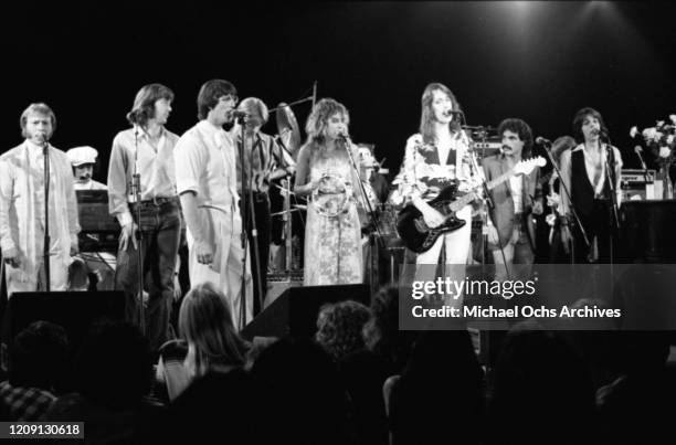 Musicians Spencer Davis , Daryl Hall , Stevie Nicks , Todd Rundgren , John Oates perforn onstage at the Roxy Theatre in 1978 for the recording of the...