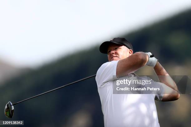 Marcus Fraser of Australia tees off during day two of the 2020 New Zealand Golf Open at The Hills on February 28, 2020 in Queenstown, New Zealand.