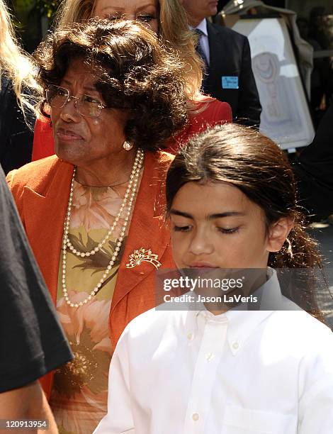 Katherine Jackson and Blanket Jackson attend the Jackson Family donation event at Children's Hospital Los Angeles on August 8, 2011 in Los Angeles,...