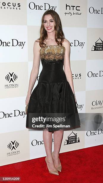 Actress Anne Hathaway attends the "One Day" premiere at the AMC Loews Lincoln Square 13 theater on August 8, 2011 in New York City.