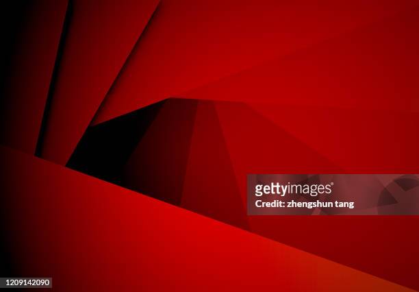abstract red paper fan shaped stacking under lights - rosso foto e immagini stock