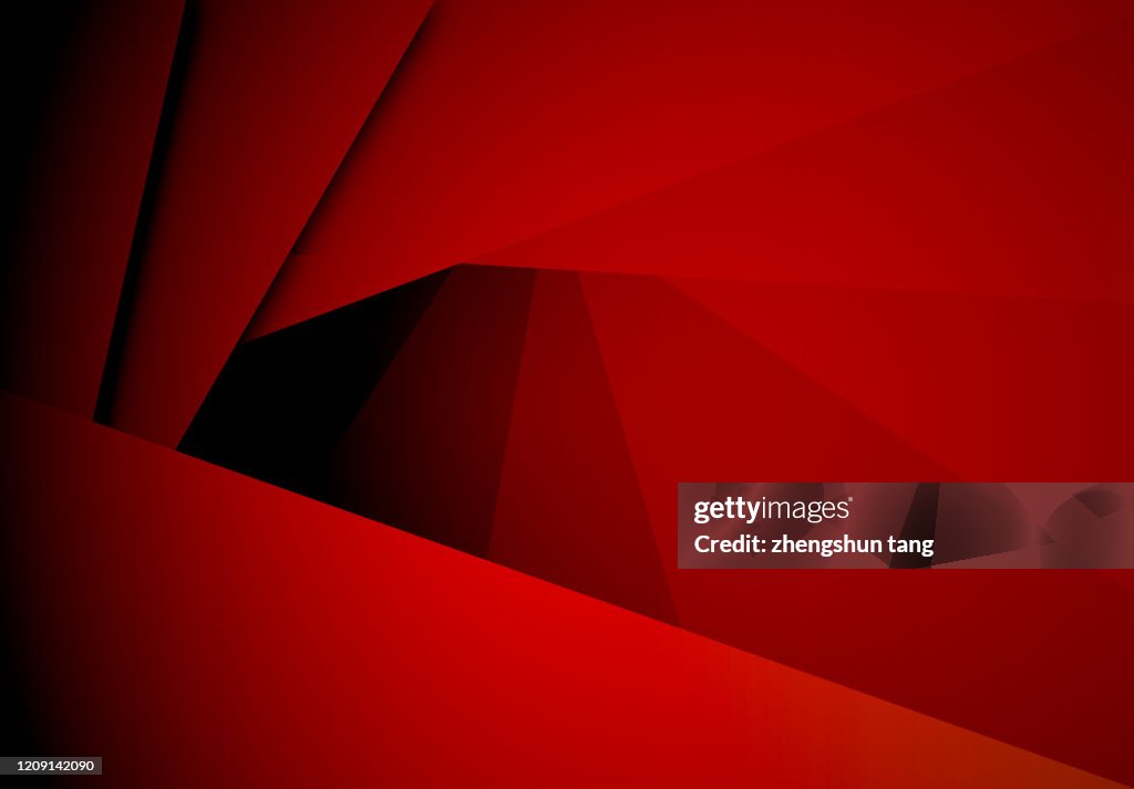 Abstract red paper fan shaped stacking under lights